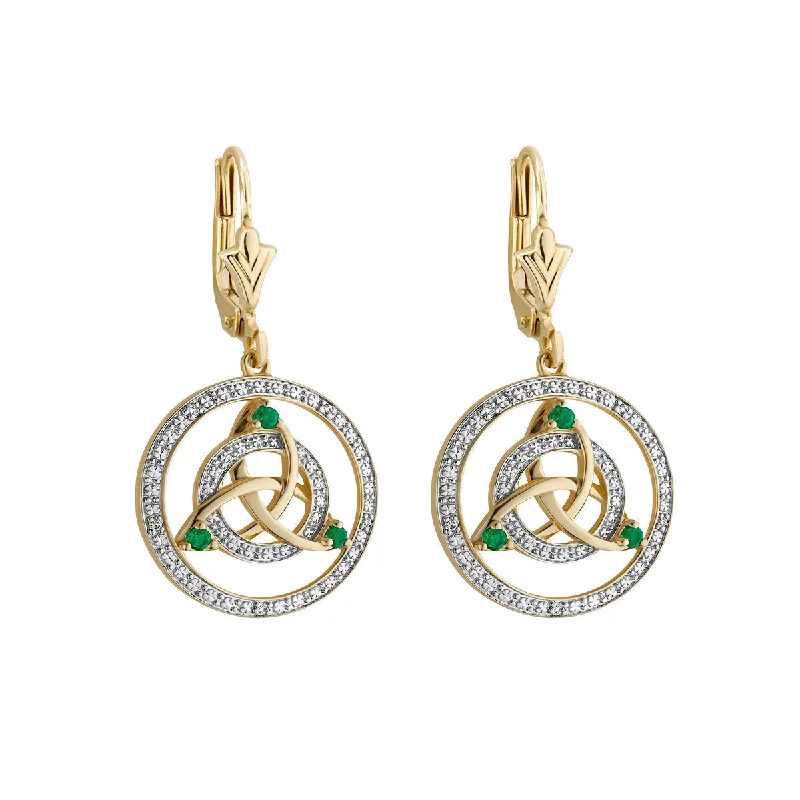 Crocheted Drop Earrings for Handmade-14K Gold Diamond & Emerald Celtic Knot Drop Earrings