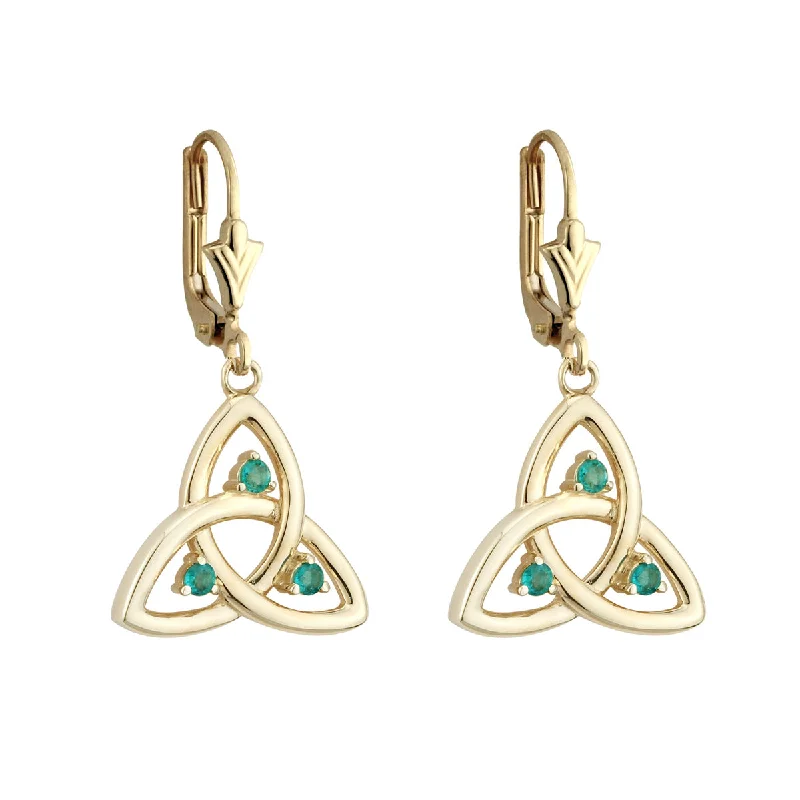 Waterproof Drop Earrings for Practical-14K Gold Emerald Trinity Knot Drop Earrings