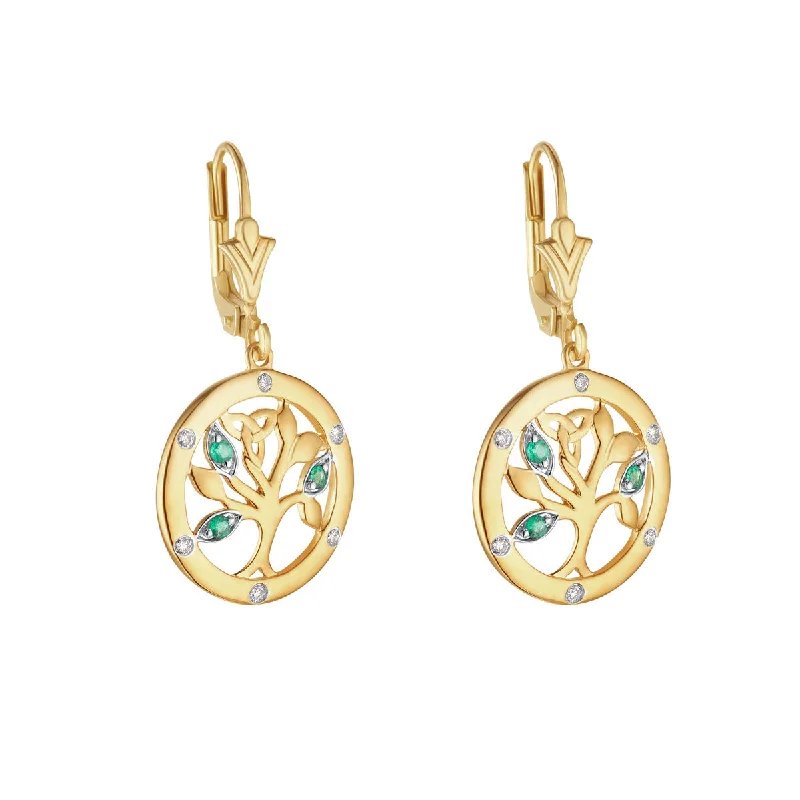 Adjustable Drop Earrings for Custom-14K Gold Flush Set Diamond Irish Tree Of Life Drop Earrings