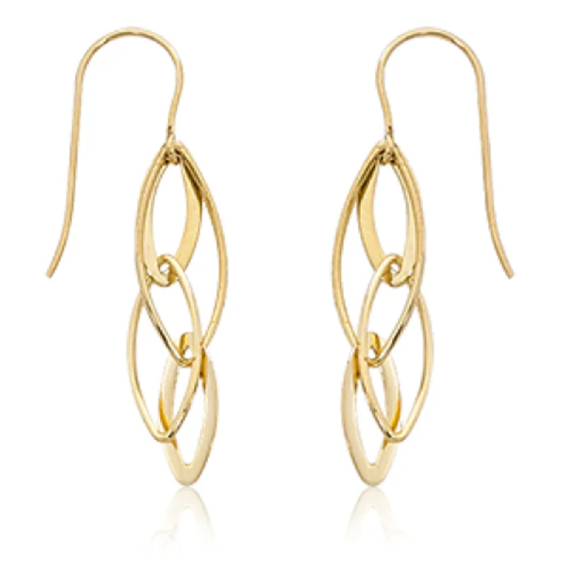 Handmade Drop Earrings for Artisanal-14k Gold Interlocking Almond Drop Earrings