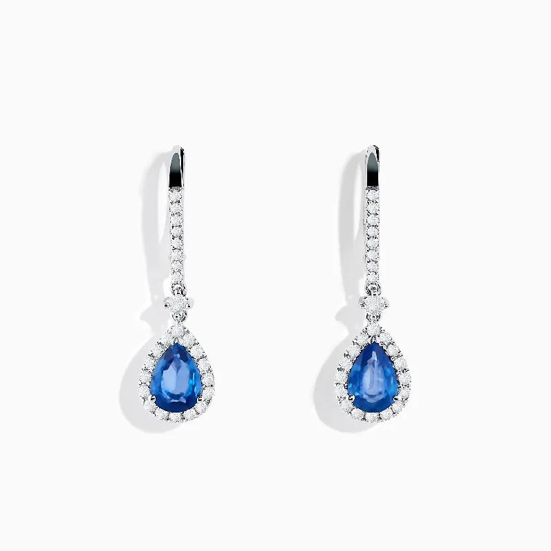 Medium Drop Earrings for Versatile-14K White Gold Pear Shape Blue Sapphire and Diamond Drop Earrings