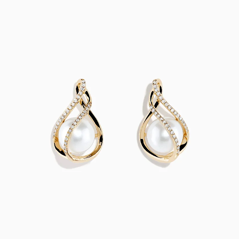 Infinity Drop Earrings for Eternal-14K Yellow Gold Diamond Fresh Water Pearl Drop Earrings