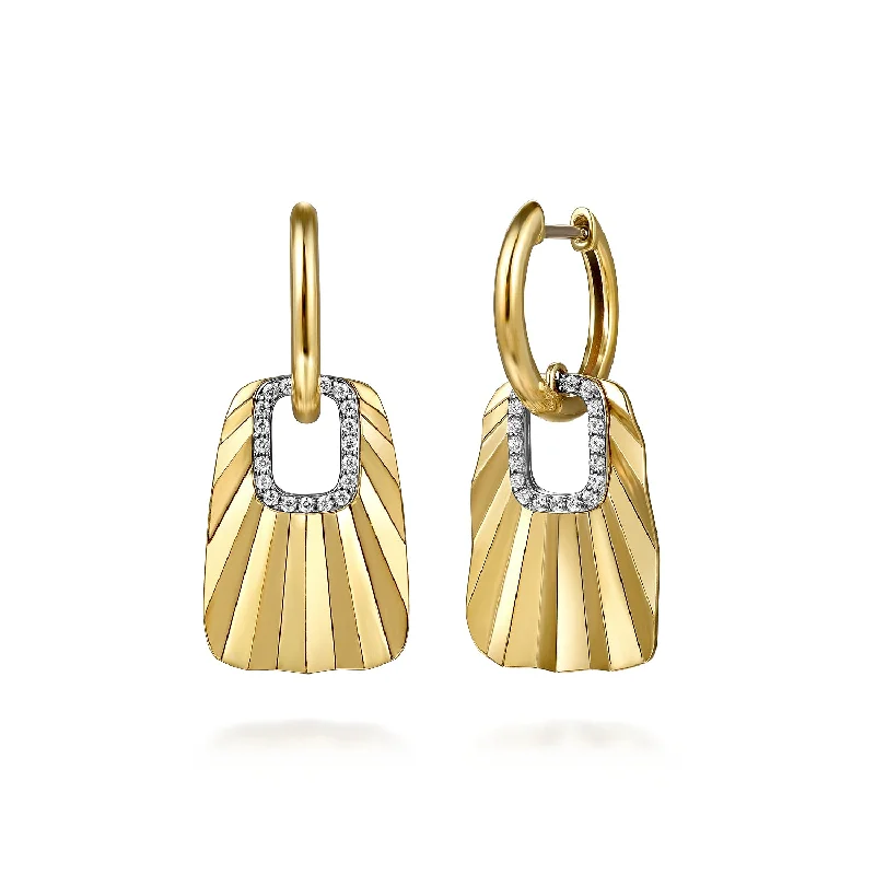 Beach Drop Earrings for Relaxed-14K Yellow Gold Diamond Huggie Drop Earrings