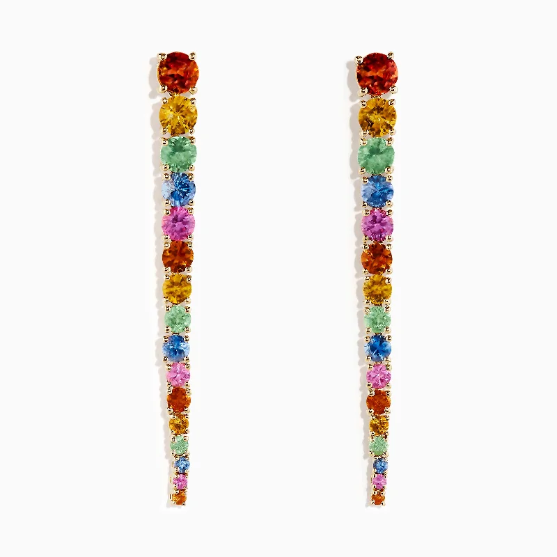 Silver Drop Earrings for Classic-14K Yellow Gold Multi Sapphire Linear Drop Earrings