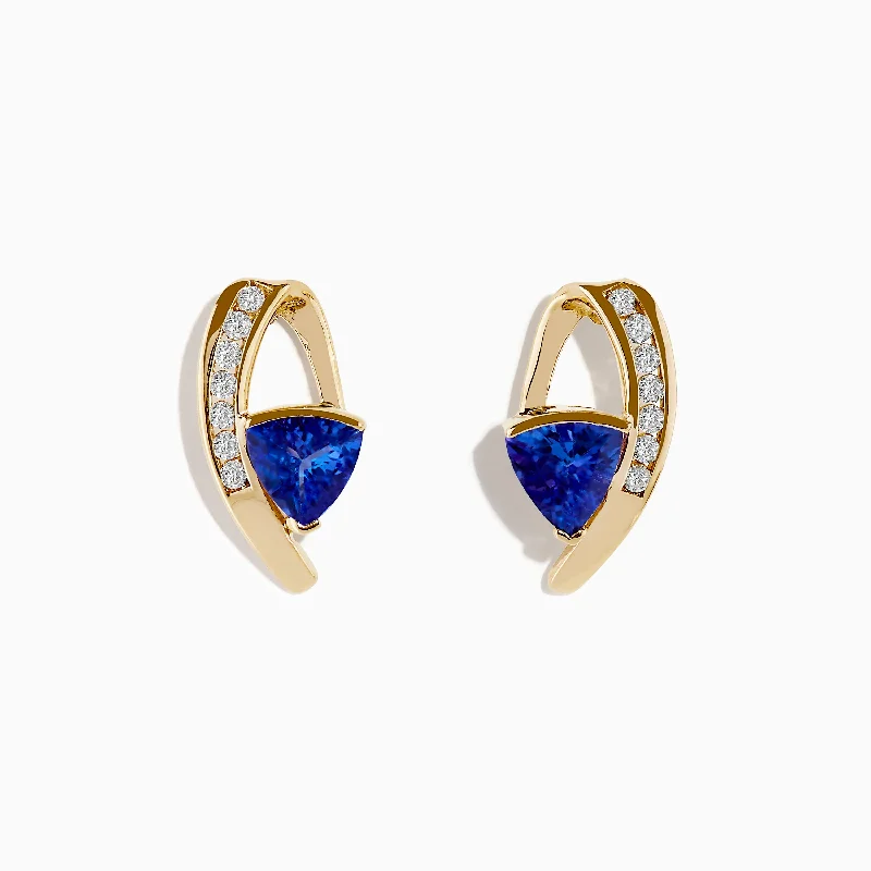 Oval Drop Earrings for Graceful-14K Yellow Gold Tanzanite and Diamond Drop Earrings