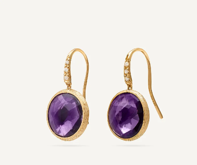 Fashionable Drop Earrings for Style-18K Yellow Gold Amethyst Drop Earrings with Diamonds