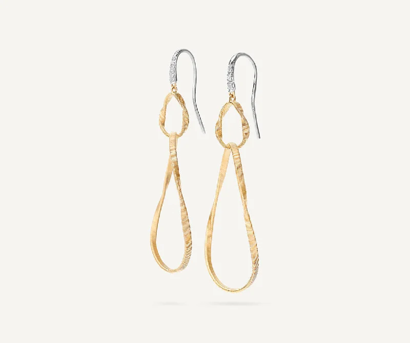 Cluster Drop Earrings for Dazzling-18K Yellow Gold and Diamond Double Drop Earrings