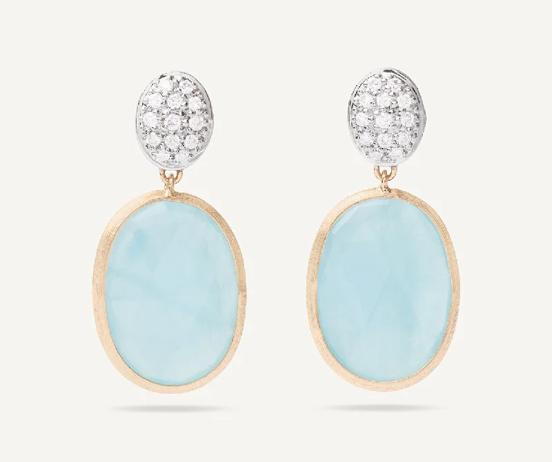 Round Drop Earrings for Traditional-18K Yellow Gold Aquamarine & Diamond Drop Earrings