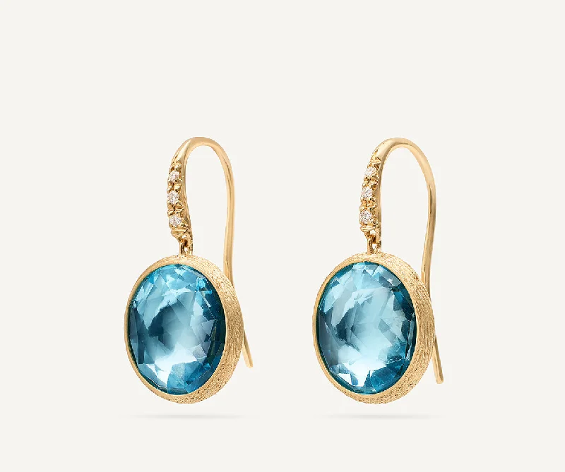 Beach Drop Earrings for Relaxed-18K Yellow Gold Blue Topaz Drop Earrings with Diamonds