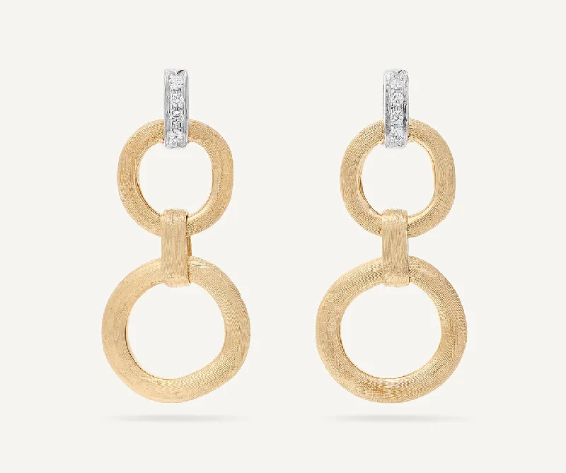 Large Drop Earrings for Statement-18K Yellow Gold Double Drop Earrings with Diamonds