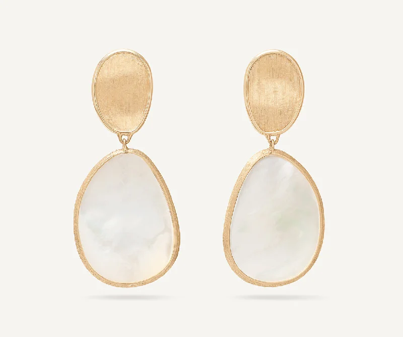 Flower-Shaped Drop Earrings for Delicate-18K Yellow Gold Drop Earrings With Mother of Pearl