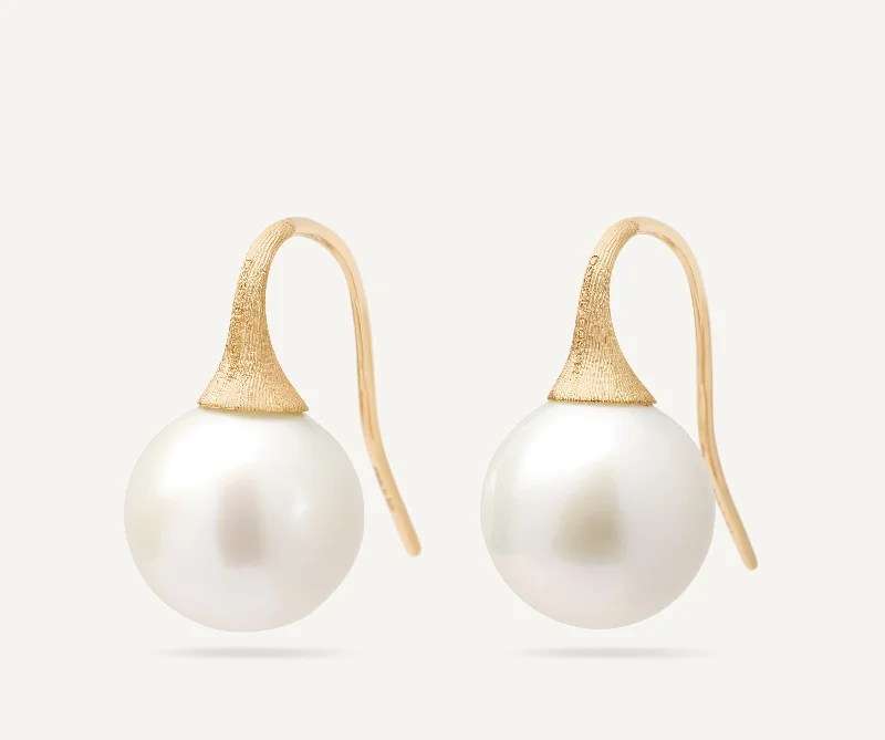 Patterned Drop Earrings for Interest-18K Yellow Gold Freshwater Pearl Drop Earrings