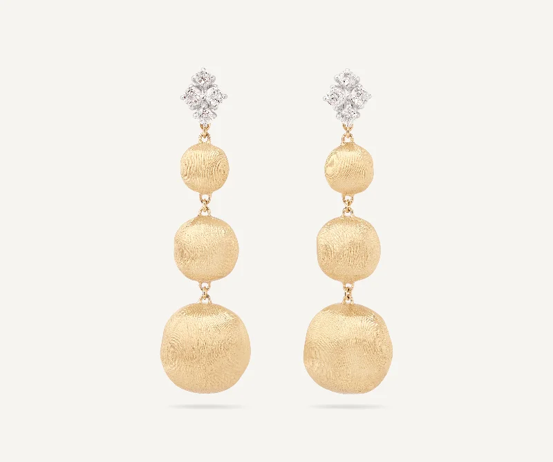 Layered Drop Earrings for Dramatic-18K Yellow Gold Graduated Drop Earrings With Diamonds