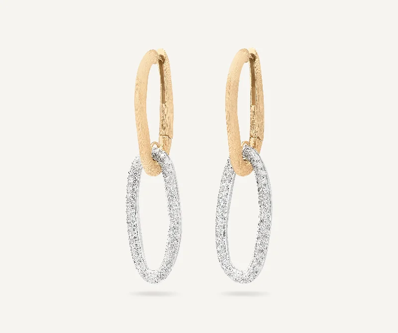 Trendy Drop Earrings for Fashion-18K Yellow Gold Link Drop Earrings With Diamonds