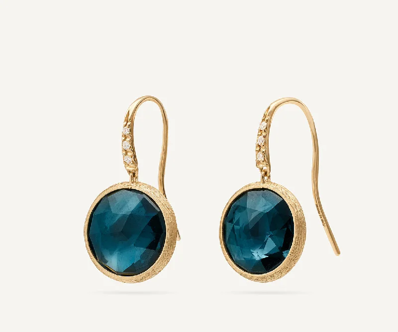 Gym Drop Earrings for Active-18K Yellow Gold London Blue Topaz Drop Earrings with Diamonds