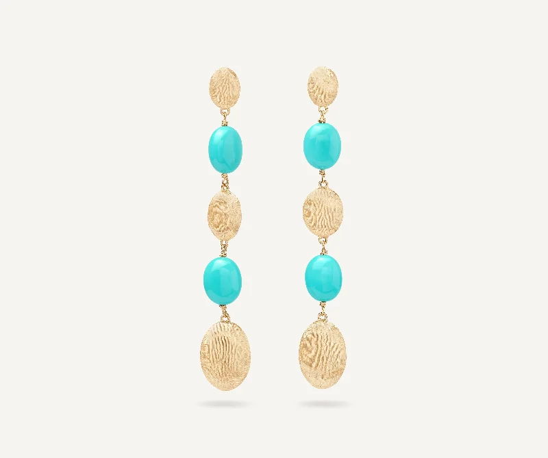 Formal Drop Earrings for Special-18K Yellow Gold Long Drop Earrings with Turquoise