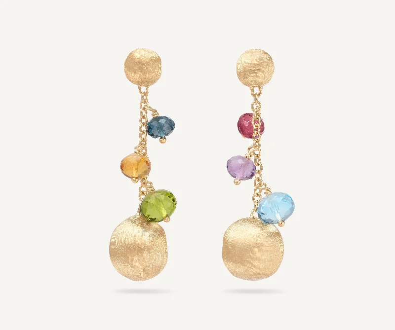 Travel Drop Earrings for On-The-Go-18K Yellow Gold Mixed Gemstone Short Drop Earrings