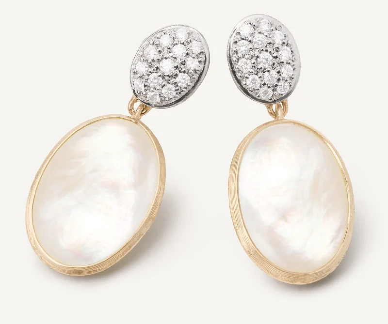 Modern Drop Earrings for Contemporary-18K Yellow Gold Mother of Pearl & Diamond Drop Earrings