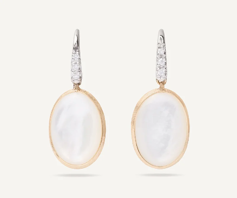 Coral Drop Earrings for Tropical-18K Yellow Gold Mother of Pearl & Diamond Drop Earrings