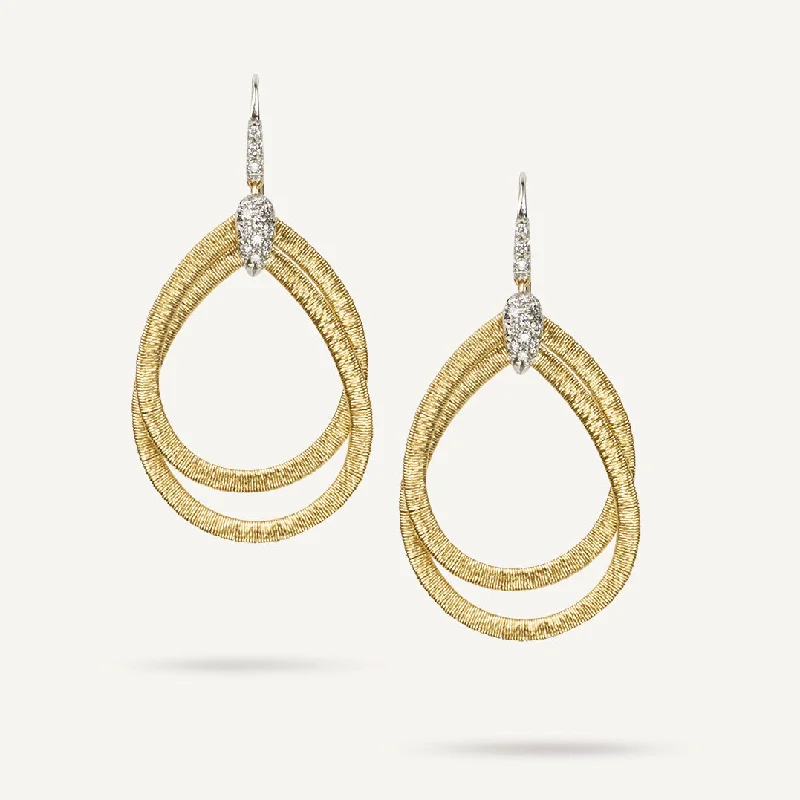 Rose Gold Drop Earrings for Romantic-18K Yellow Gold Woven Drop Earrings With Diamonds