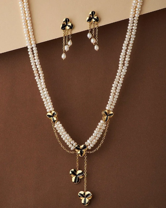 Rose gold necklaces and pendants for a soft, feminine, and elegant look -Florial Real Pearl Necklace Set