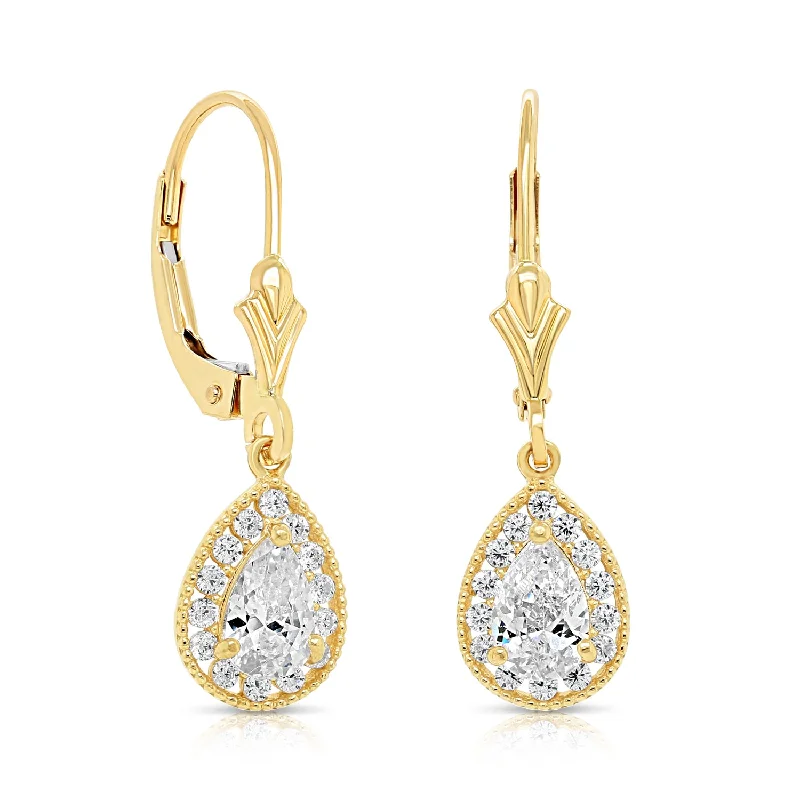 Cluster Drop Earrings for Dazzling-14K Gold Teardrop Earrings, Halo Drop Dangle Earrings With Secure Lever-backs