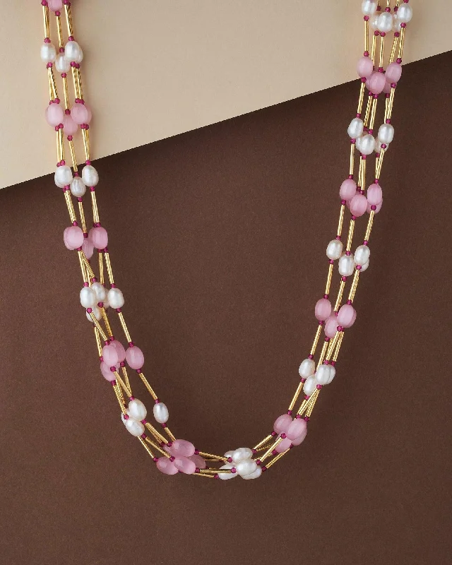 Elegant necklaces and pendants with delicate designs for daily wear -Fashionable Pink & White Pearl Necklace