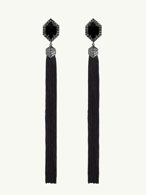 Steampunk Drop Earrings for Industrial-Alexandria Shoulder Duster Tassel Earrings In Blackened Silver