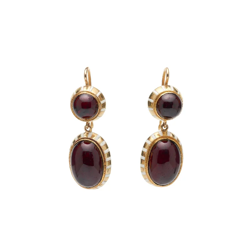 Sphalerite Drop Earrings for Unique-Antique  15k Victorian Garnet & White Enamel Drop Earrings