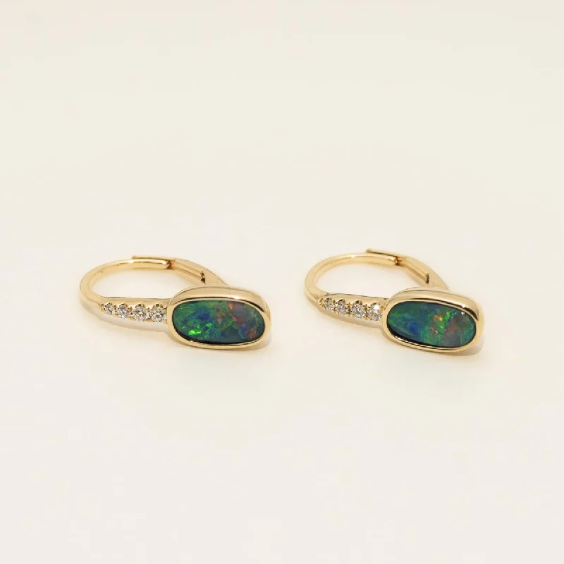 Beach Drop Earrings for Relaxed-Parlé Australian Opal Doublet Drop Earrings in 14kt Yellow Gold with Diamonds (1/10ct tw)