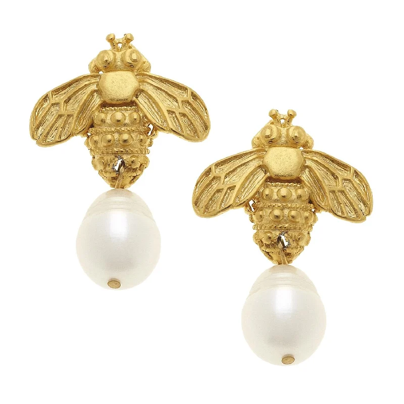 Designer Drop Earrings for High-End-Bee + Pearl Drop Earrings