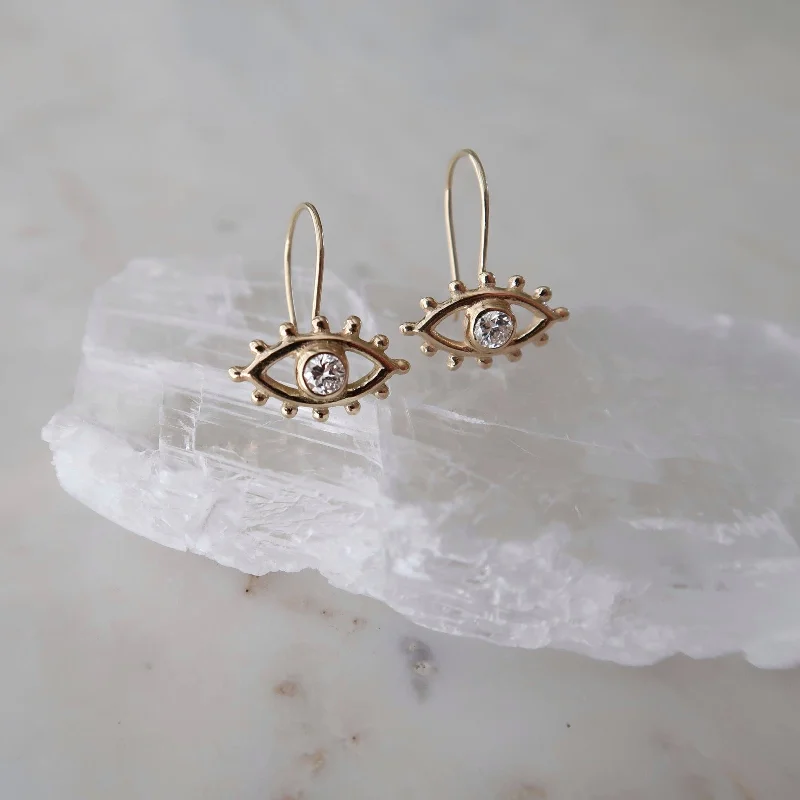 Geometric Drop Earrings for Structured-Beholder Drop Earrings in Yellow Gold