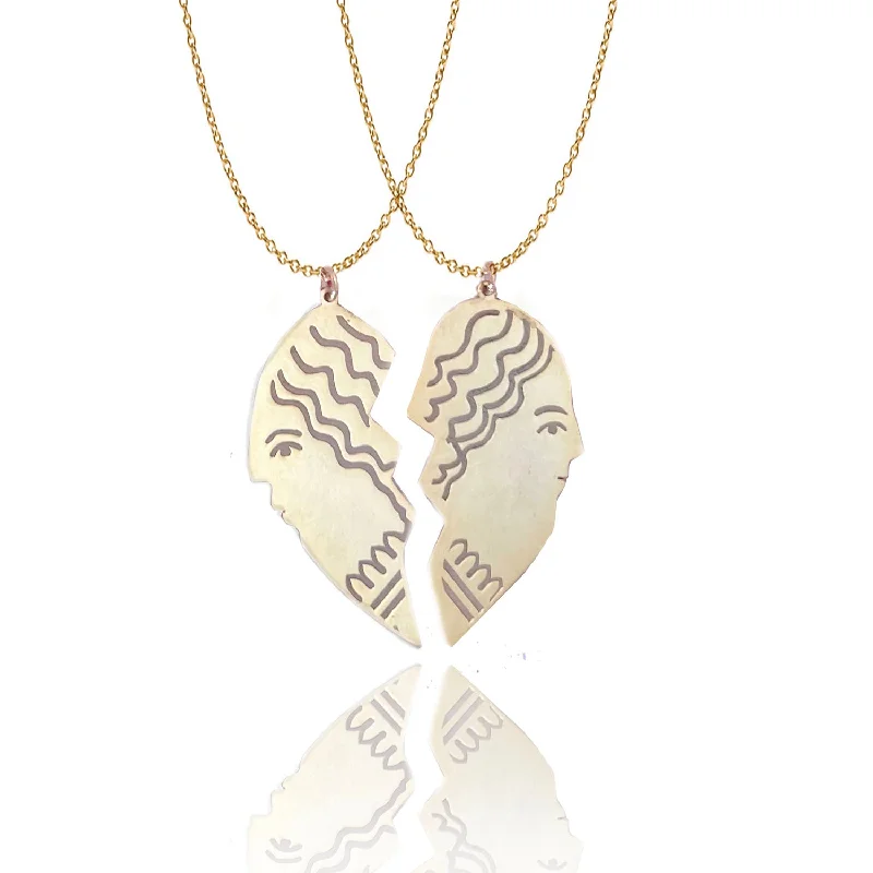 Artistic necklaces and pendants with creative designs for a fashionable accessory -Bff Face Necklaces- 18k Gold-plated