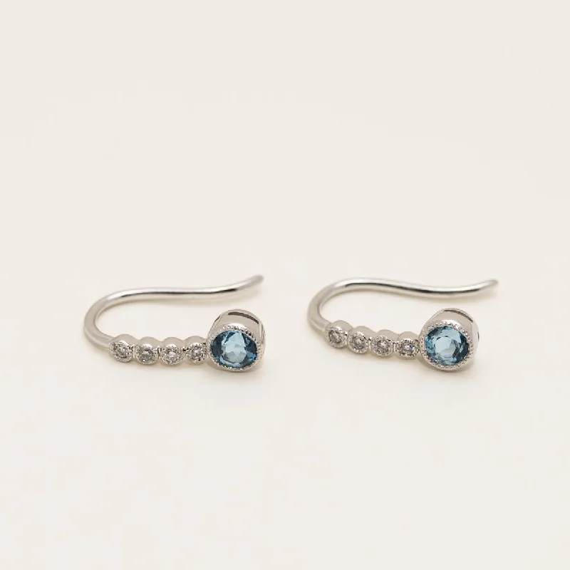 Detachable Drop Earrings for Versatile-Blue Topaz Drop Earrings in 14kt White Gold with Diamonds (1/20ct tw)