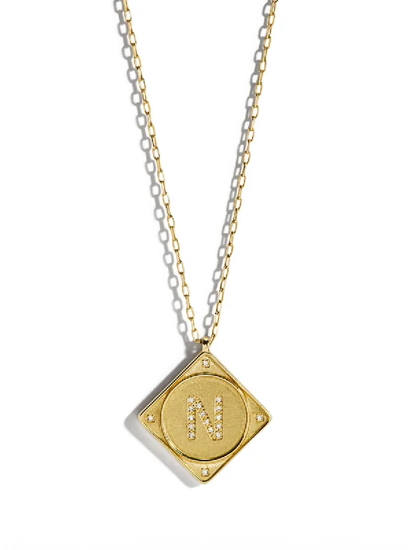 Large pendant necklaces for women with bold designs for attention-grabbing style -Bruno Diamond Initial Yellow Gold Long Necklace