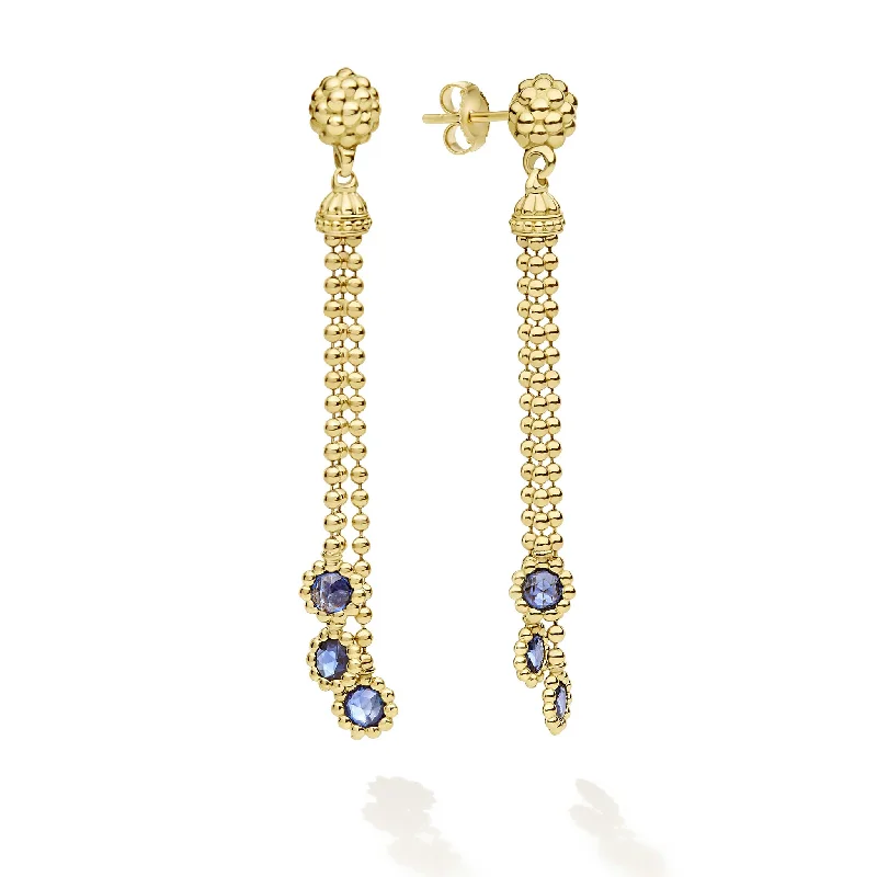 Pearl Drop Earrings for Elegance-Studio 18K Gold Blue Sapphire Drop Earrings