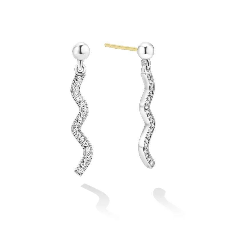 Padded Drop Earrings for Ear-Caviar Spark Wave Diamond Drop Earrings