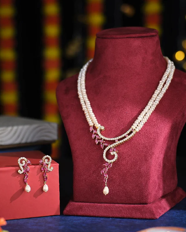 Pearl necklaces and pendants with elegant designs for a refined and timeless look -Chaandikusuma - The Royal Bloosom Pearl Necklace Set