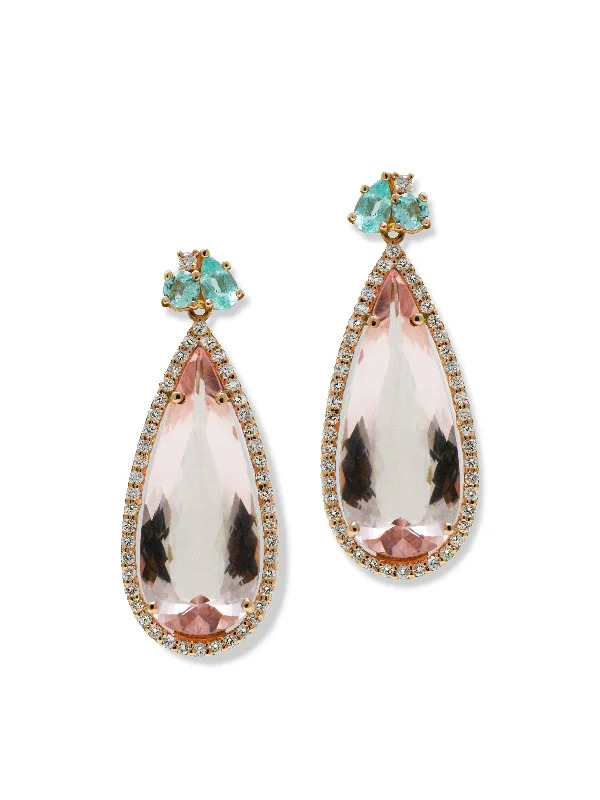 Amber Drop Earrings for Warm-Classique Jumelle Stud with Morganite Teardrop Earrings