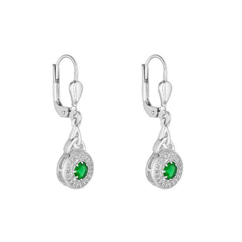 Onyx Drop Earrings for Bold-Sterling Silver Cluster Green Cz Trinity Knot Drop Earrings