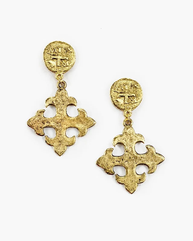 Pearl Drop Earrings for Elegance-Coin Cross and Maltese Cross Post Top Earring (ER349)