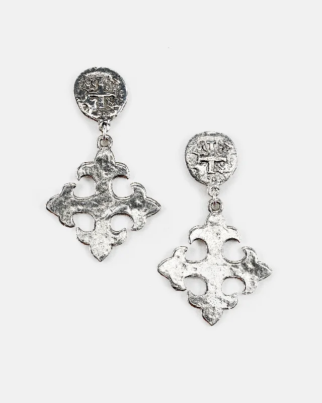 Sparkling Drop Earrings for Shiny-Coin Cross and Maltese Cross Post Top Earring (ER349)