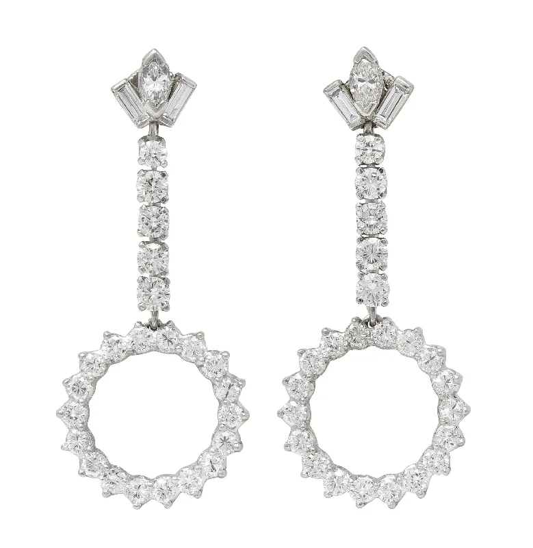 Onyx Drop Earrings for Bold-Contemporary 1.74 CTW Round Brilliant Diamond Platinum Circle Drop Earrings