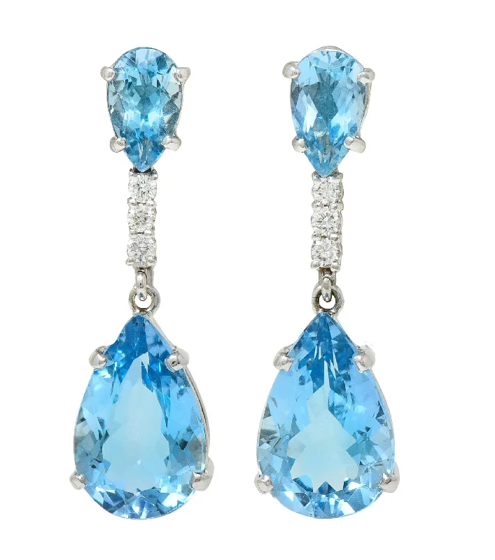 Retro Drop Earrings for Old-School-Contemporary 15.10 CTW Aquamarine Diamond 14 Karat White Gold Pear Drop Earrings