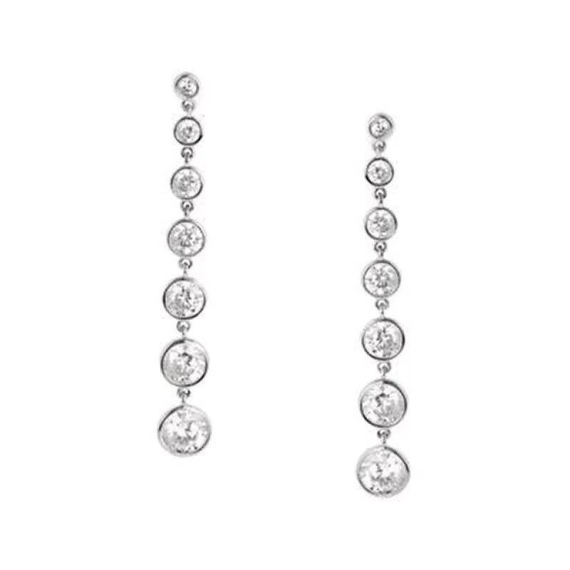 Silver Drop Earrings for Classic-Crislu Cubic Zirconia Bezel Drop Earrings in Sterling Silver with Platinum Finish