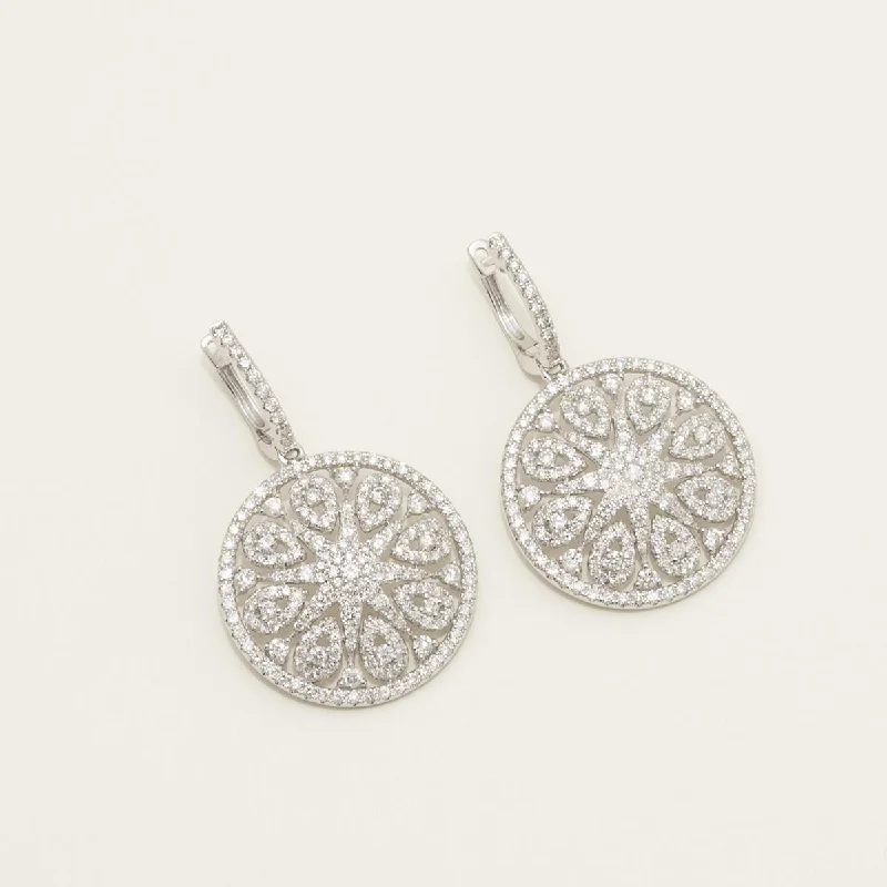 Geometric Drop Earrings for Structured-Dabakarov Diamond Circle Drop Earrings in 14kt White Gold (2 3/8ct tw)