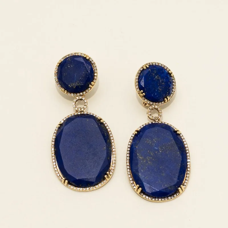 Layered Drop Earrings for Dramatic-Dabakarov Lapis Lazuli Drop Earrings in 14kt Yellow Gold with Diamonds (1/2ct tw)