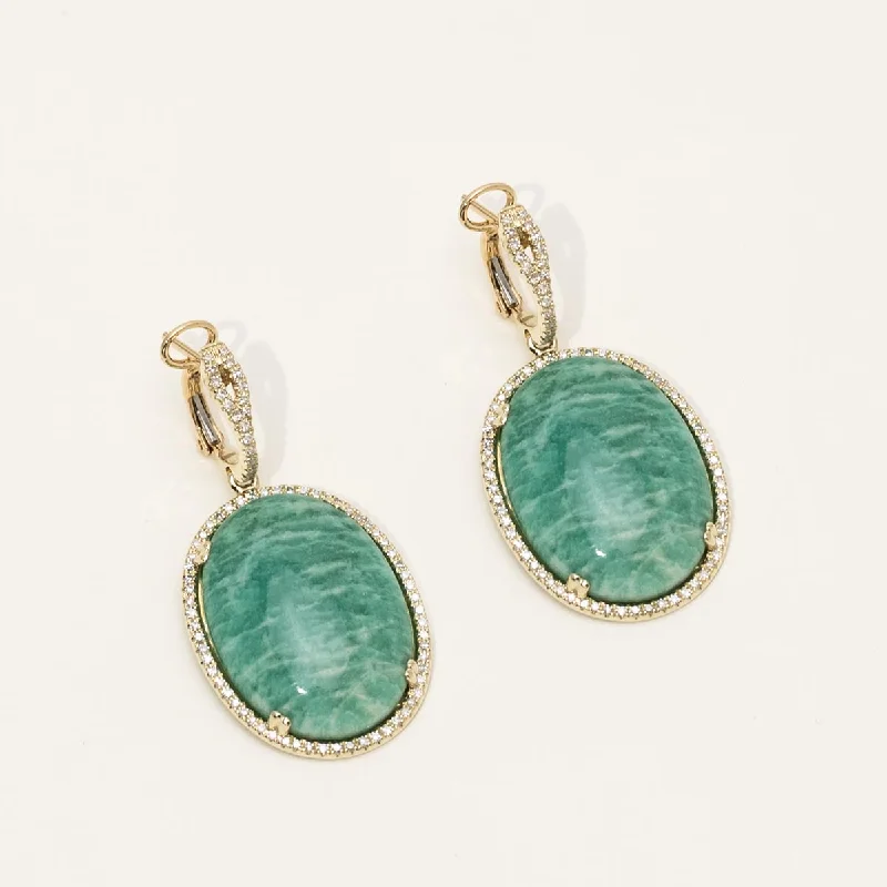 Apatite Drop Earrings for Soft-Dabakarov Oval Amazonite Drop Earrings in 14kt Yellow Gold with Diamonds (3/8ct tw)