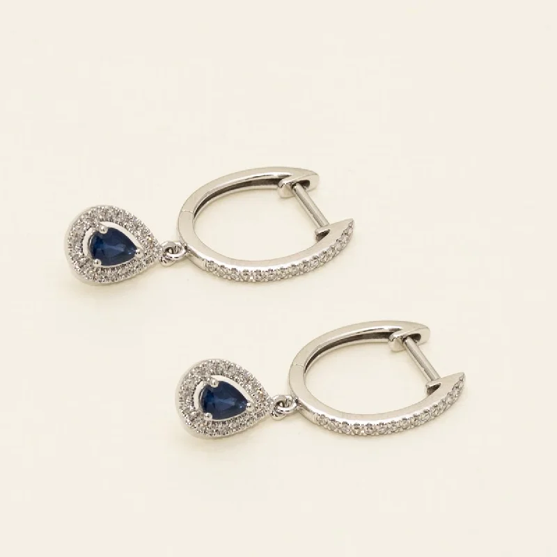 Handmade Drop Earrings for Artisanal-Dabakarov Pear Shape Sapphire Drop Earrings in 14kt White Gold with Diamonds (1/5ct tw)