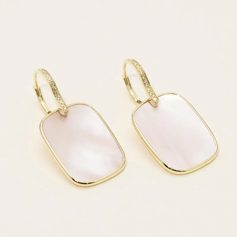 Waterproof Drop Earrings for Practical-Dabakarov Pink Mother of Pearl Drop Earrings in 14kt Yellow Gold with Diamonds (1/10ct tw)